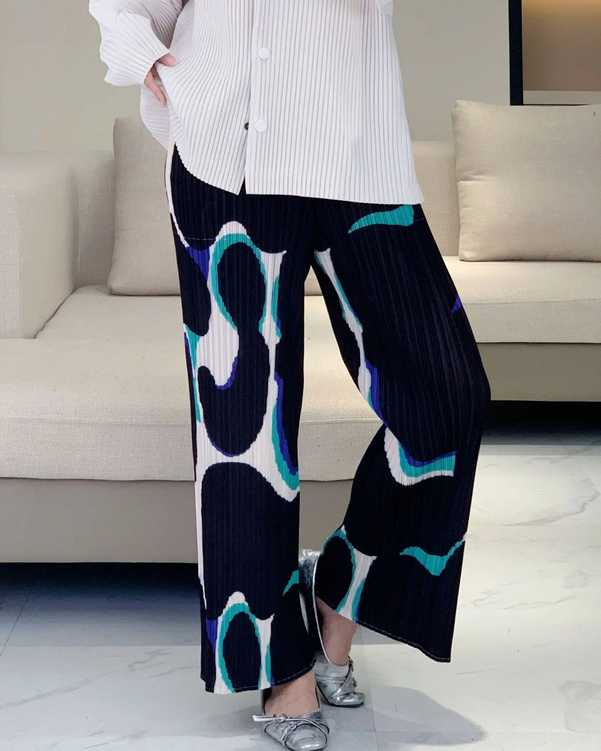 Designer Plissé Trousers for Evening Wear