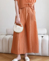 Designer Plissé Wide Leg Pleated Pants – Luxury Palazzo Trousers
