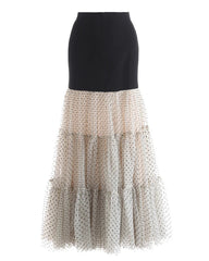 Designer Polka Dot Mesh Maxi Skirt High Waist Evening Couture