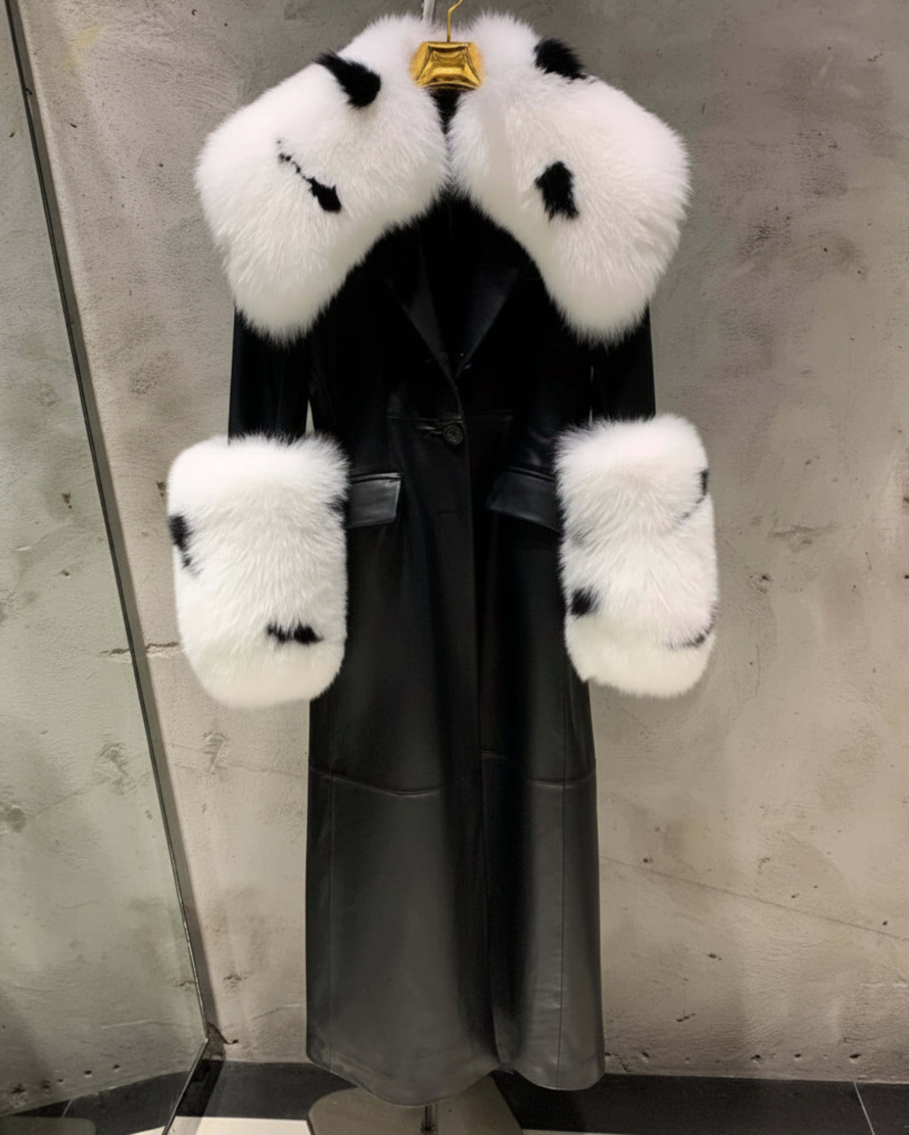 Designer Sheepskin Trench Coat with Luxury Real Fox Fur Trim, Premium Genuine Shearling Long Line Winter Overcoat for Women