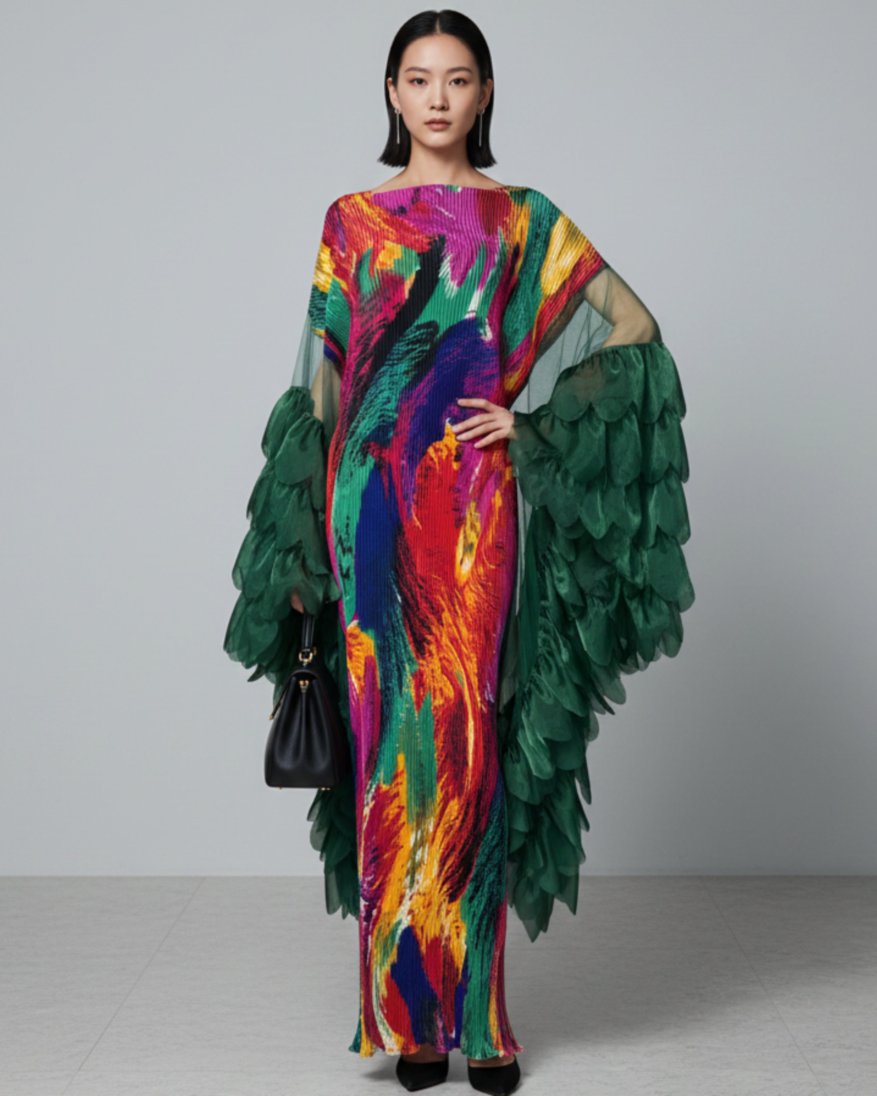 Designer Thick Japanese Plisse Maxi Dress - Luxury Heavyweight Pleats Kaftan Gown Petite Size