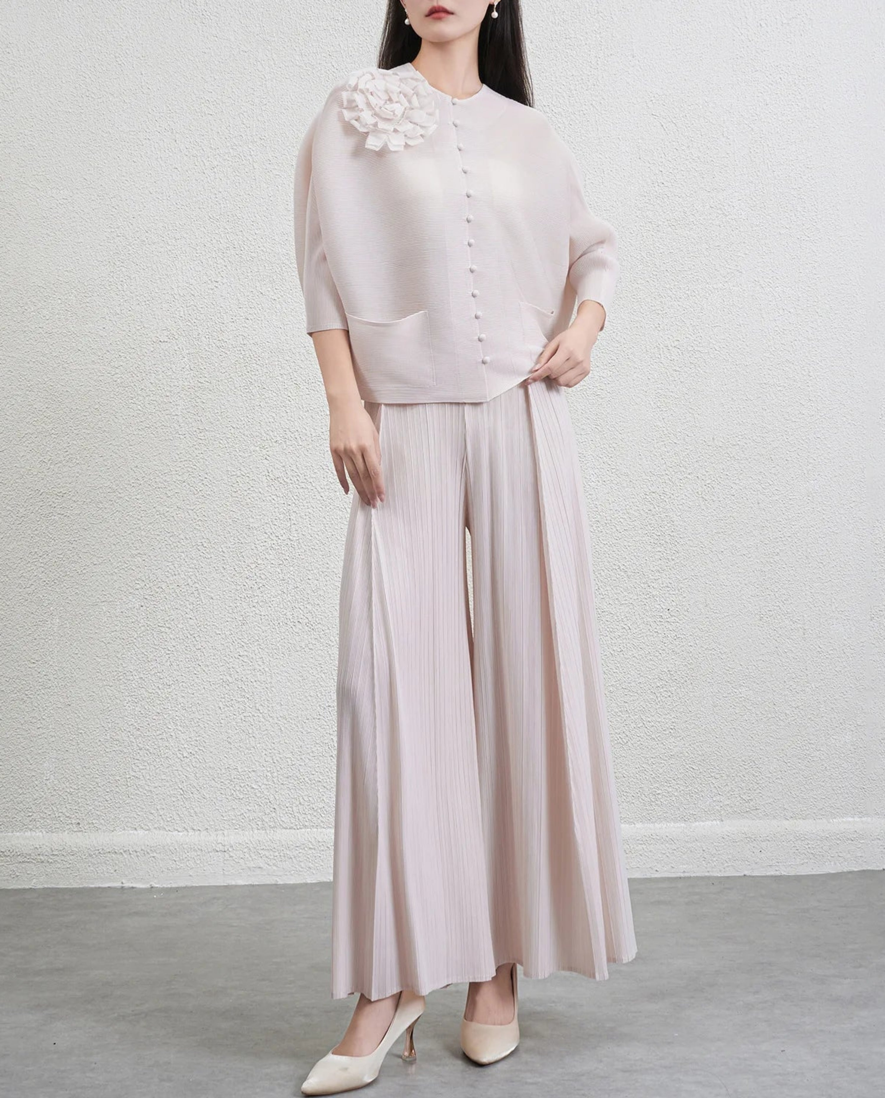 Designer Travel Plissé Pleat Women's Pleated Japanese High-End Knit Top & Pants