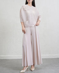 Designer Travel Plissé Pleat Women's Pleated Japanese High-End Knit Top & Pants