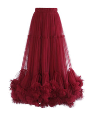 Designer Voluminous Tulle Ruffle Maxi Skirt