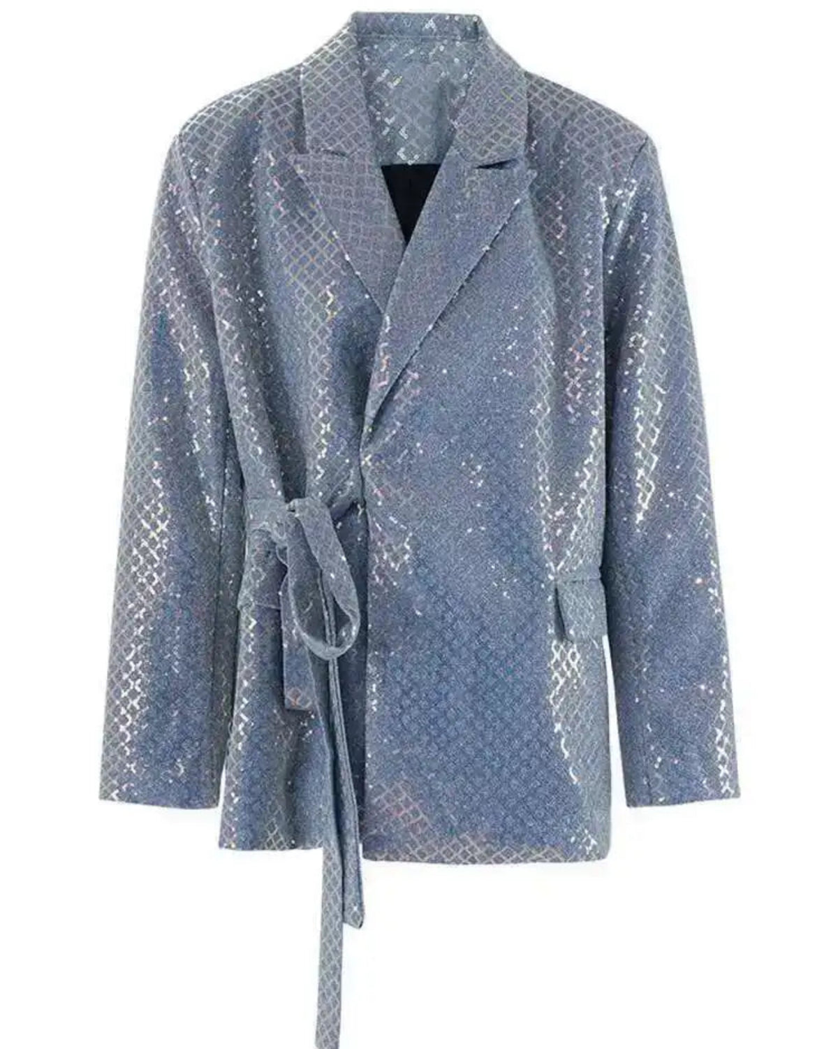 Designer Wrap Blazer – Shimmering Geometric Detailing