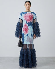Elegant Plissé Organza Maxi Dress