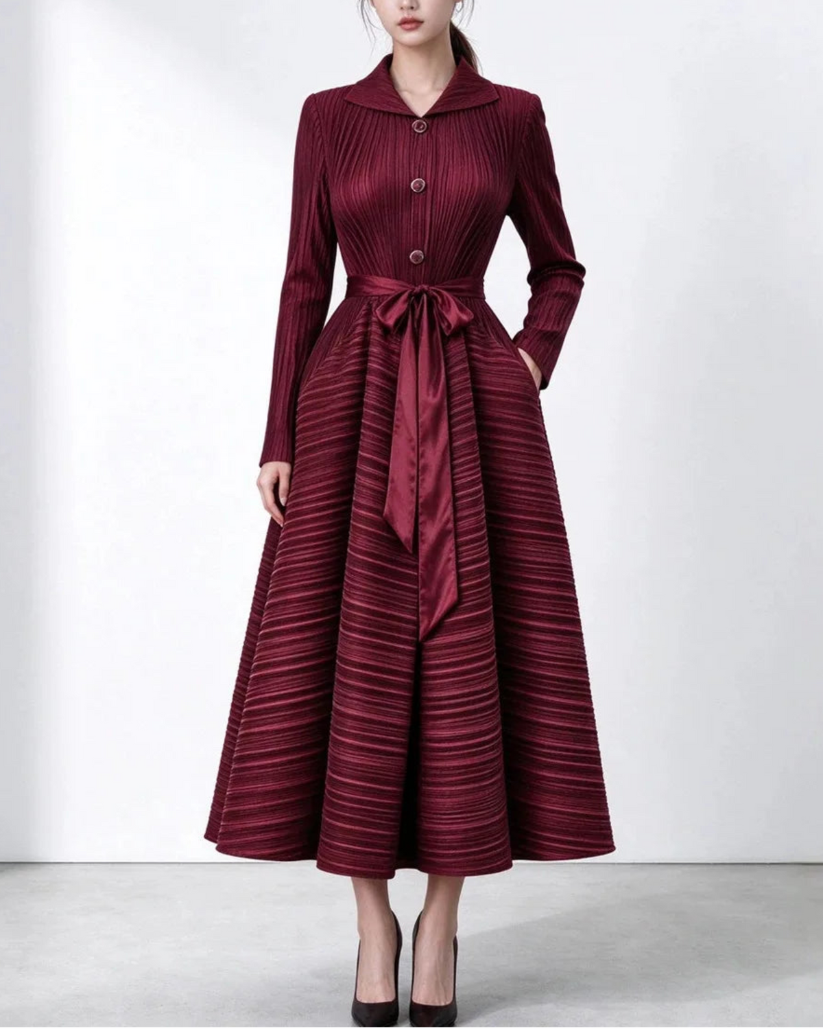Elegant Button-Front Plissé Dress
