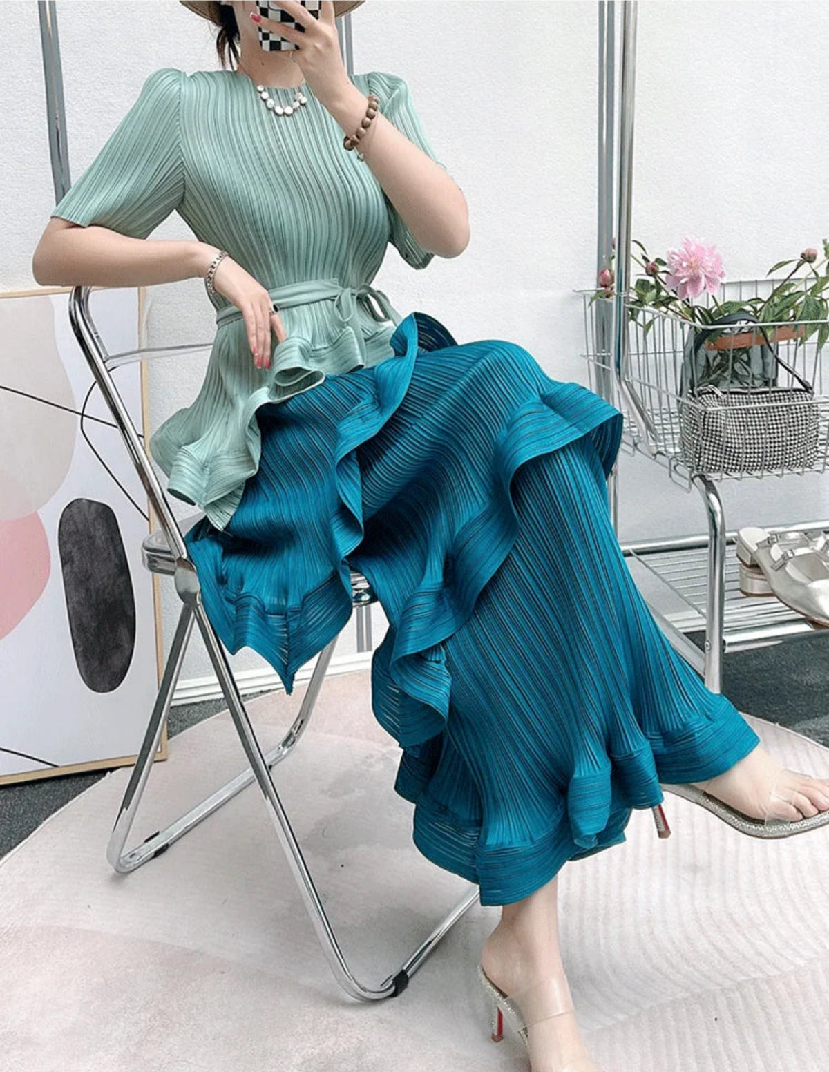 Elegant Cruise Resort Pleated Tiered Unique Dress - Japanese Pleats Plissé