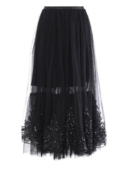 Elegant Lace Embroidered Tulle Skirt – High-End Boutique Style