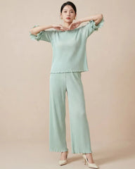 Elegant Pleated Ruffle Pants Set