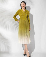 Elegant Plissé Long-Sleeve Dress