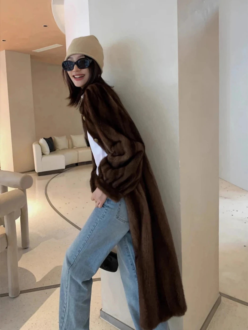 Faux Mink Fur Long Cozy Coat