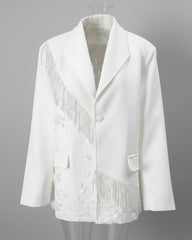 Floral Appliqué Beaded Oversized Blazer