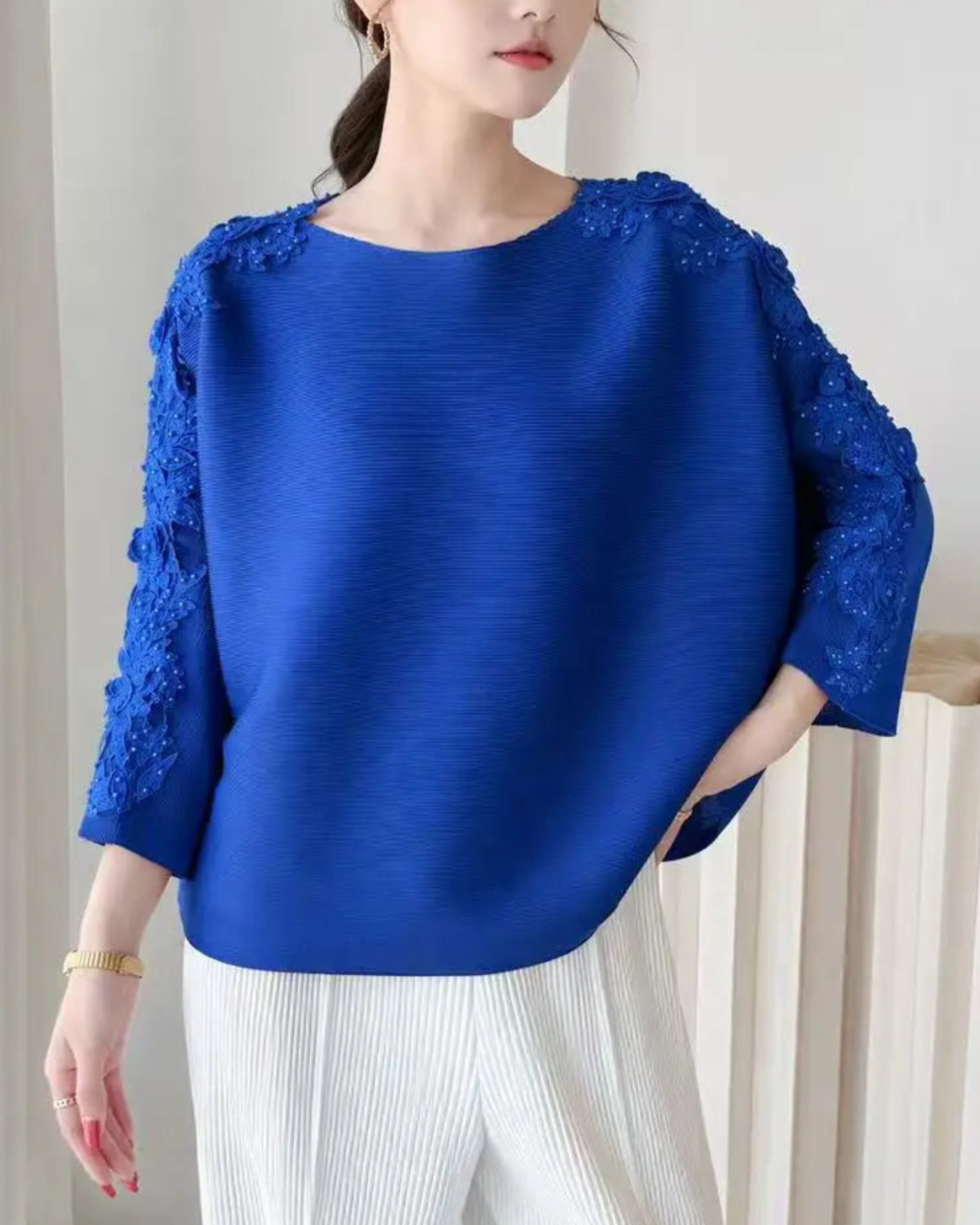 Floral Lace Plisse Blouse