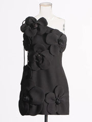 Floral Mini Dress - One-Shoulder Cocktail Party Dress - Designer Occasion Wear