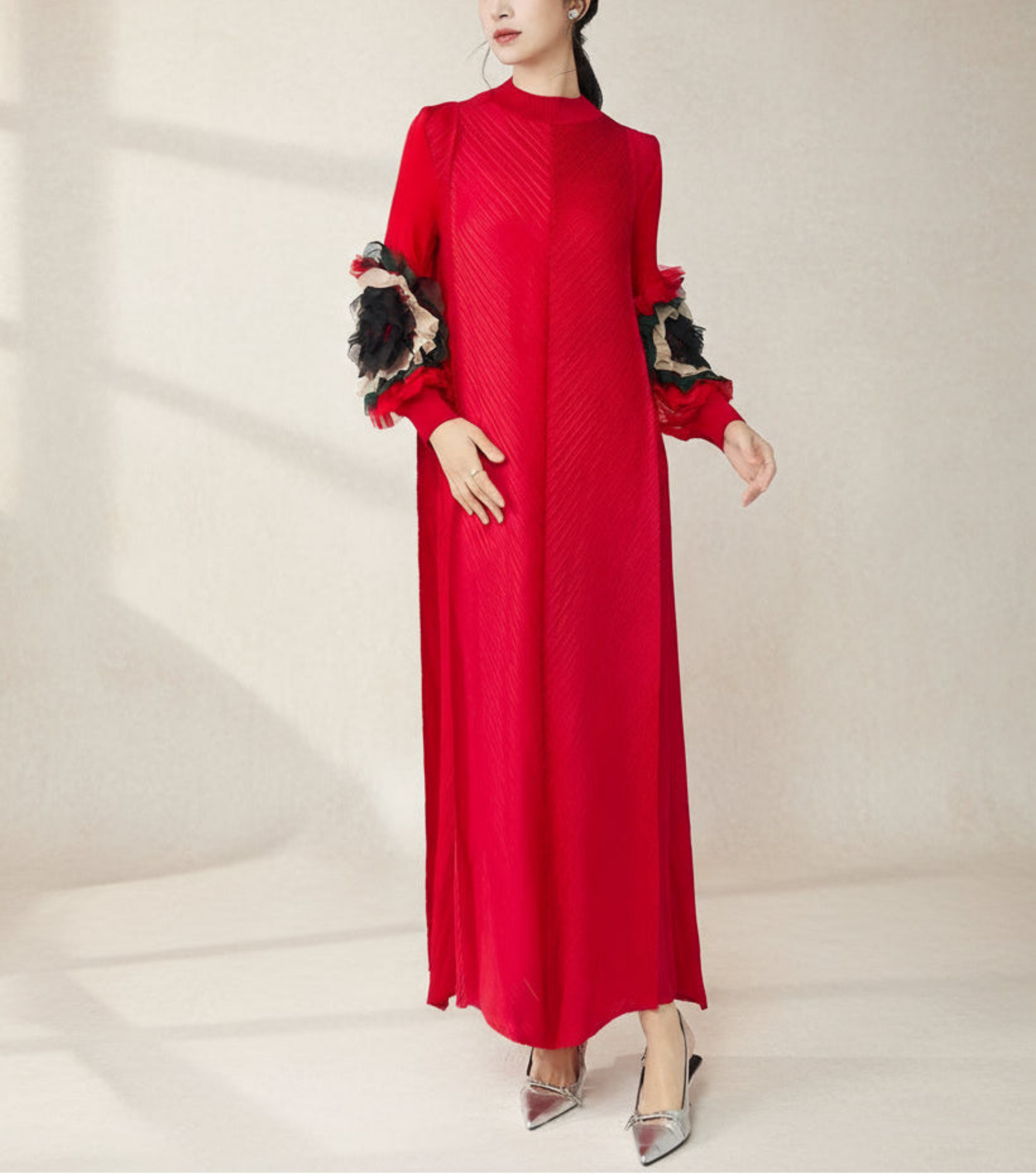 Formal Travel Japanese Plissé Pleats Midi-Dress