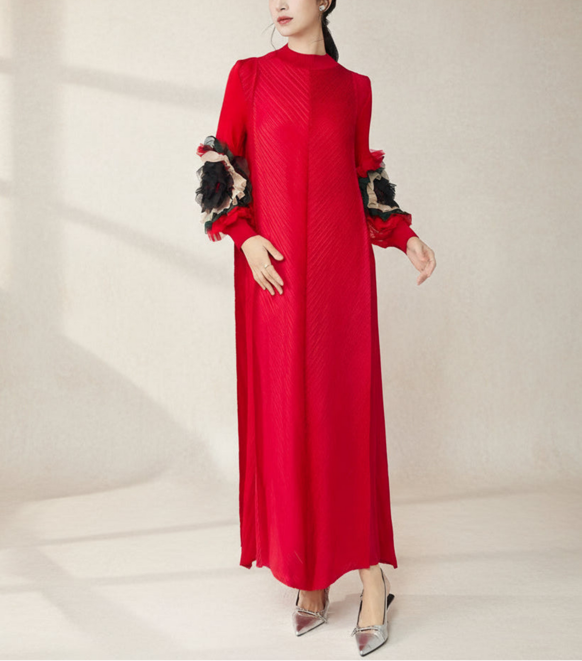 Formal Travel Japanese Plissé Pleats Midi-Dress