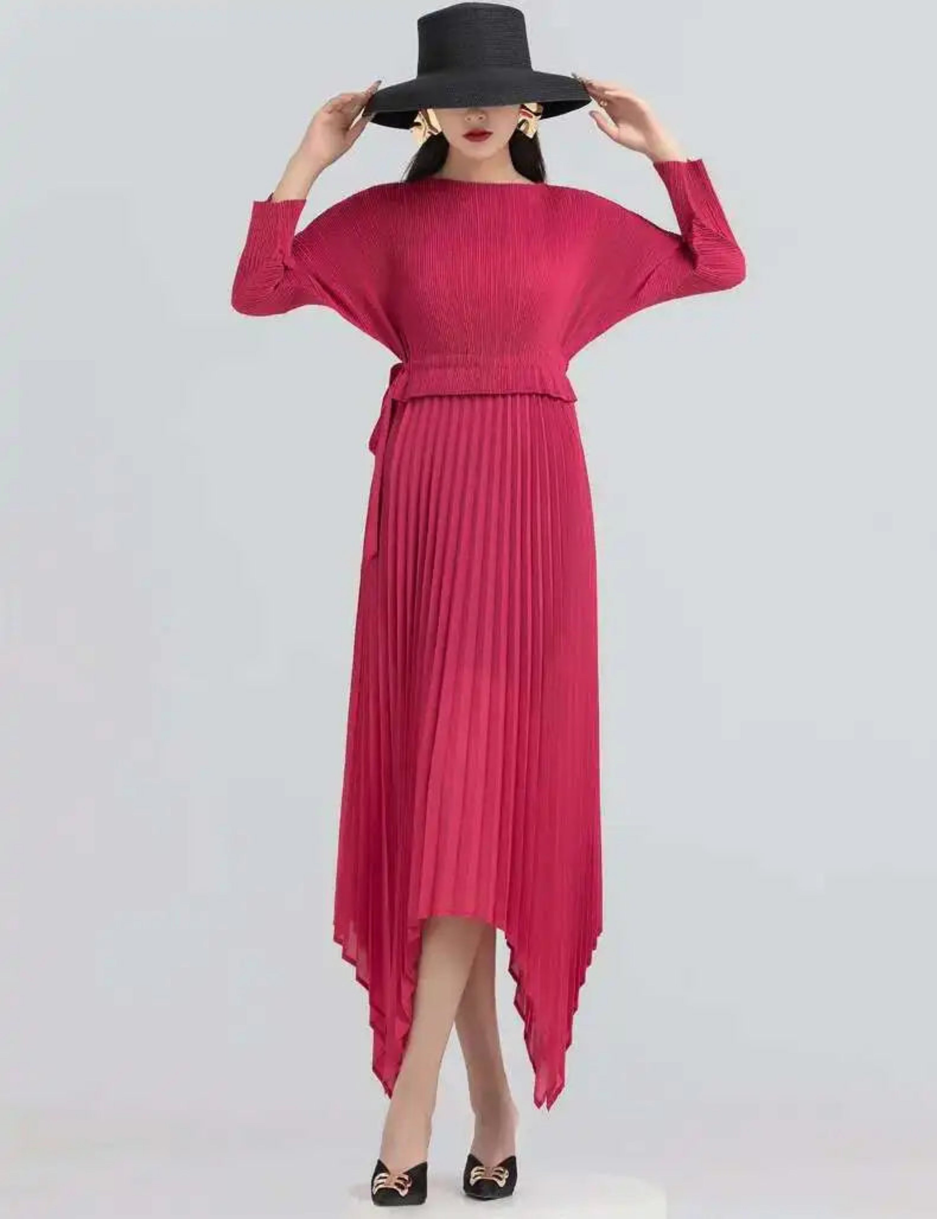 Formal Travel Plissé Pleat Women's Pleated Japanese Asymmetrical Midi Dress