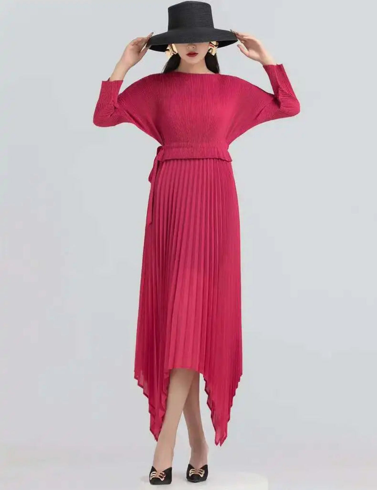 Formal Travel Plissé Pleat Women's Pleated Japanese Asymmetrical Midi Dress