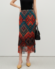 Fringe Hem Pleated Midi Skirt Women – Japanese Designer
