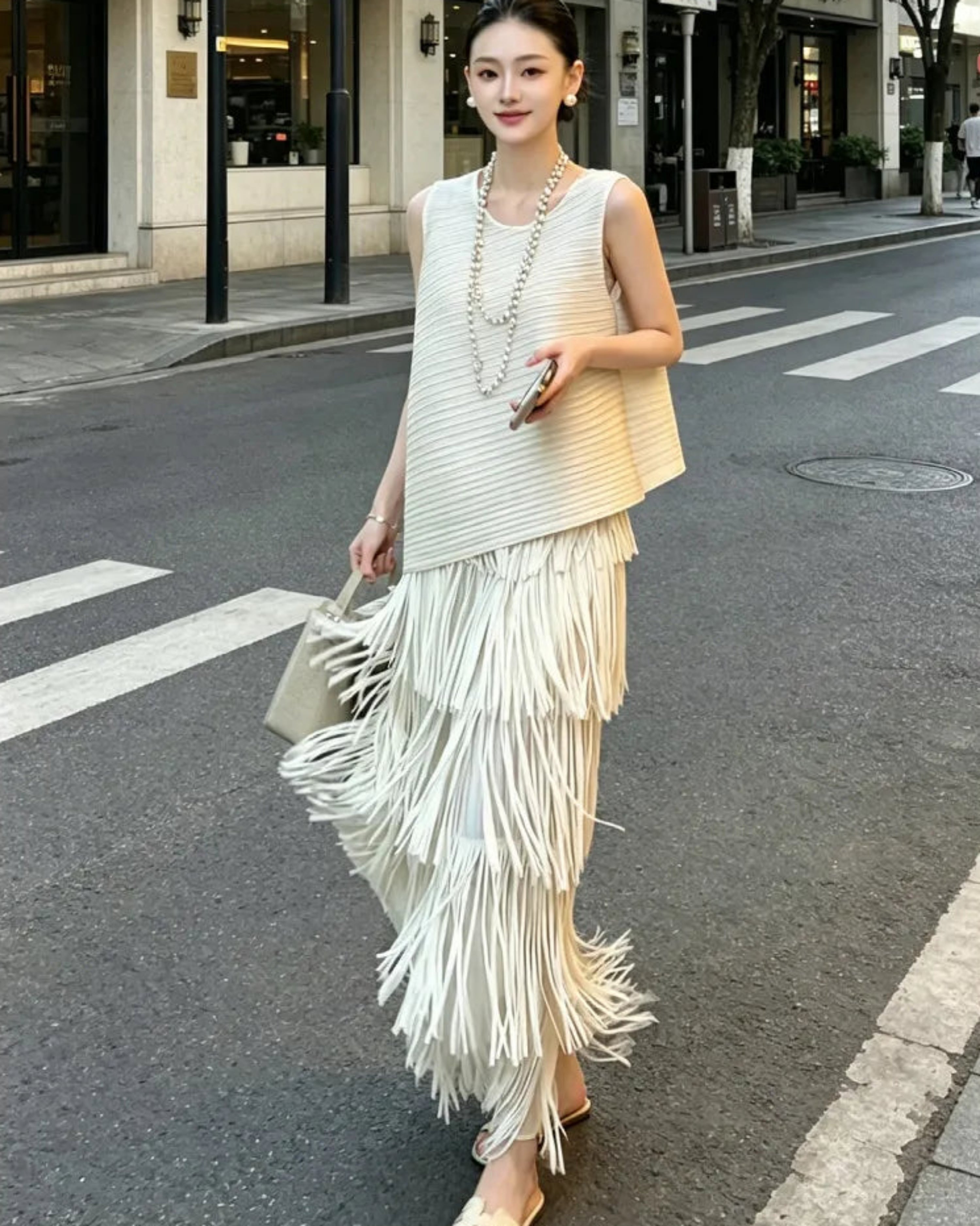 Fringe Pleated Two Piece Set