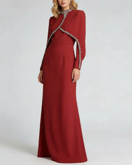 Full-Length Designer Maxi Dress – Crystal Embellished Capelet