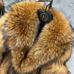 Genuine Raccoon Fur Long Coat