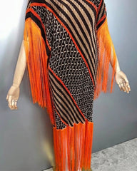 Luxury Plissé Kaftan Fringe Dress