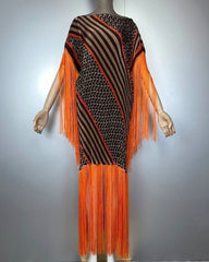 Luxury Plissé Kaftan Fringe Dress