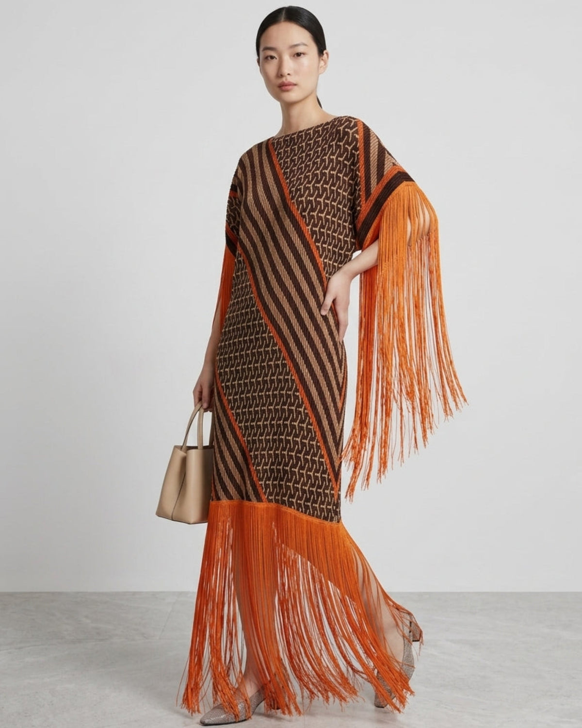 Luxury Plissé Kaftan Fringe Dress