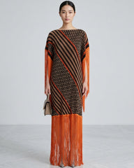 Luxury Plissé Kaftan Fringe Dress