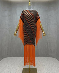 Luxury Plissé Kaftan Fringe Dress