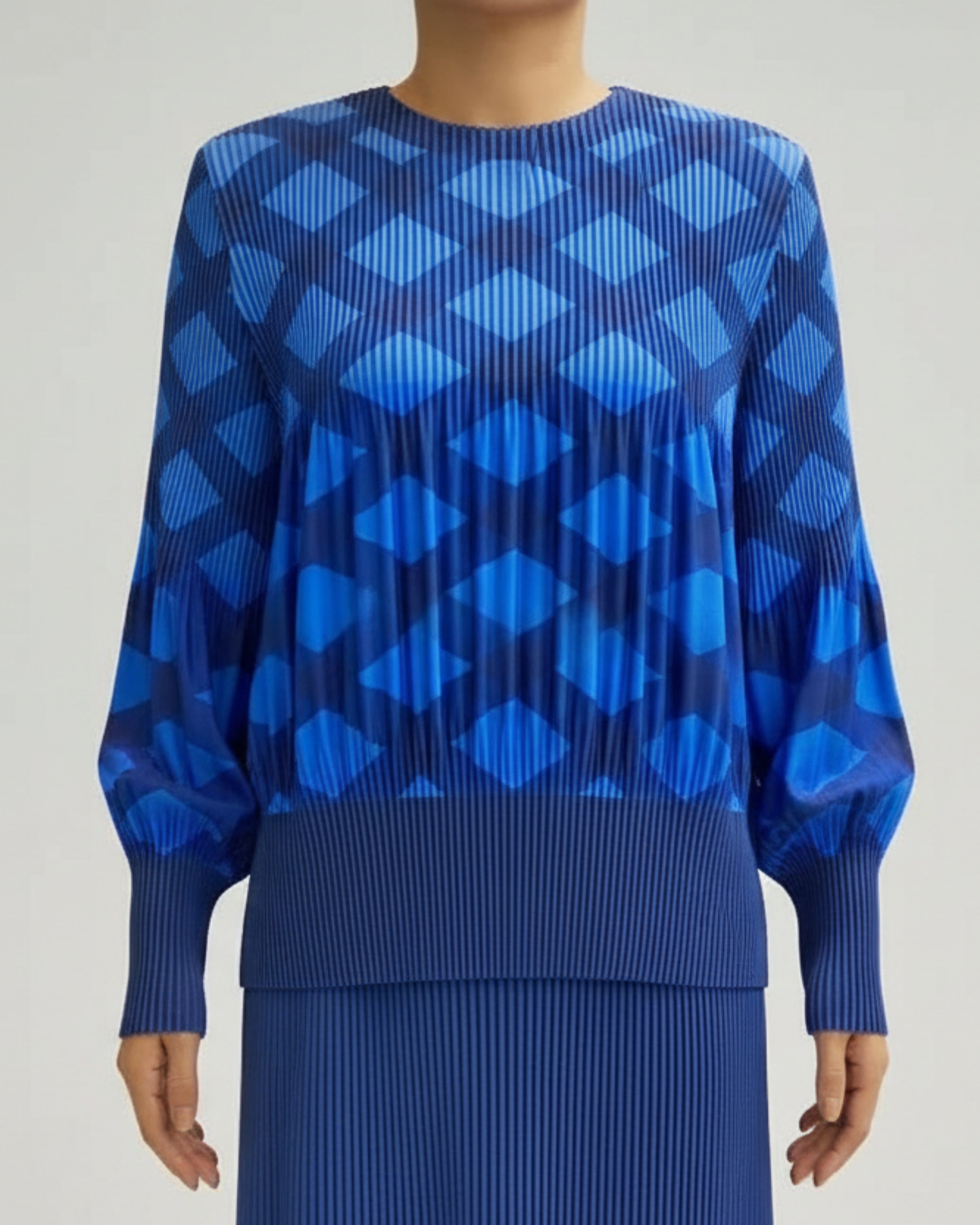 Geometric Japanese Plissé Pleated Top Luxury Designer Long Sleeve
