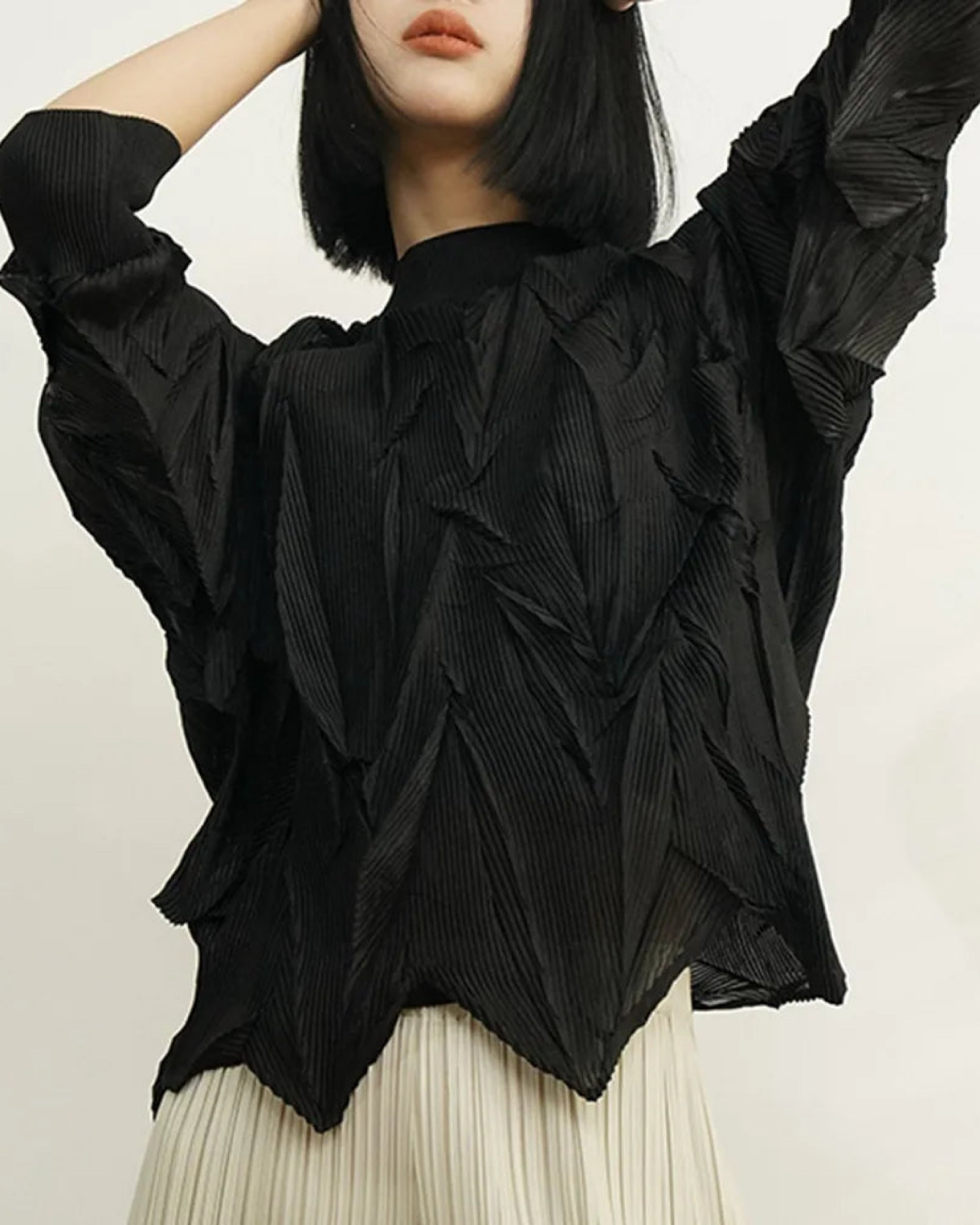 Geometric Plissé Structural Pleated Top – Designer Texture