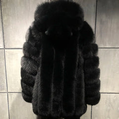 Men's Luxury Real Fox Fur Mid-Length Coat