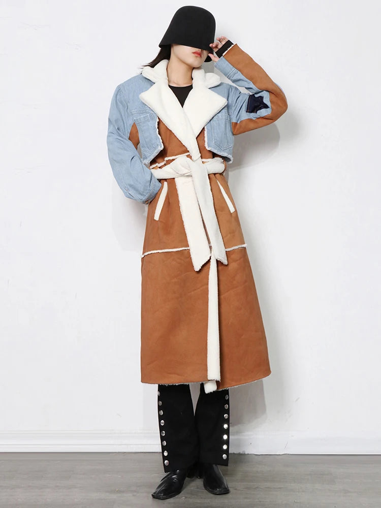 HEYFANCYSTYLE Wool Denim Long Coat