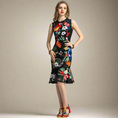Floral Embroidered Sleeveless Dress