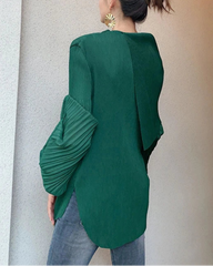 Luxury Draped-Neck Plissé Top
