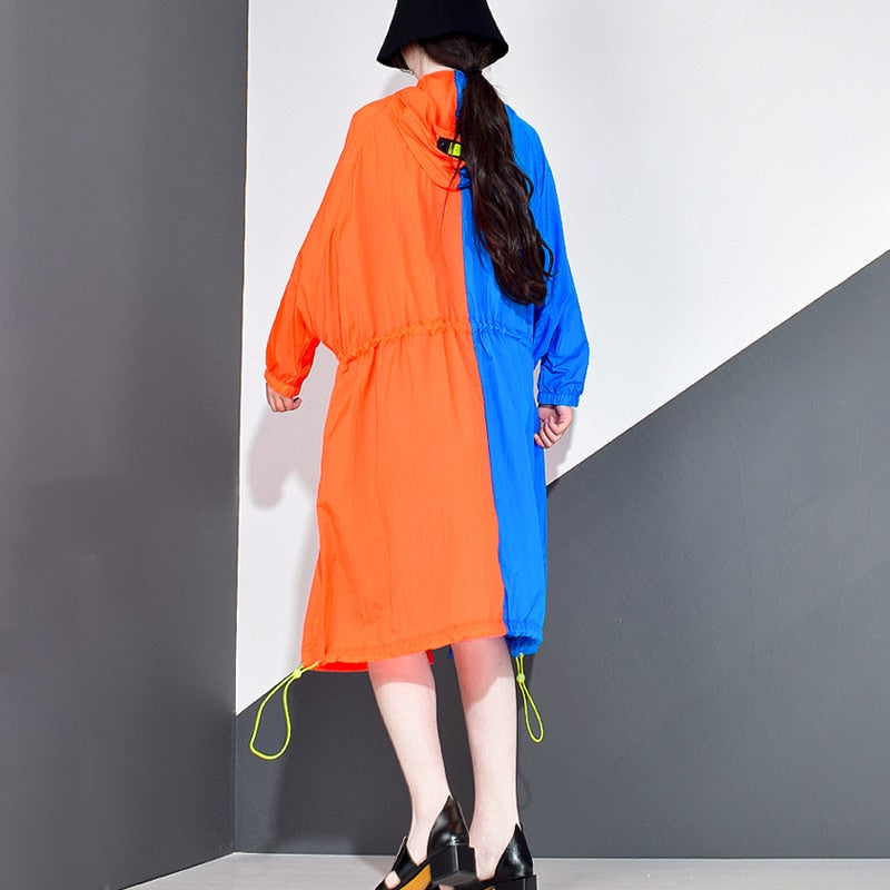 Oversized Chic Blue Orange Midi Dress