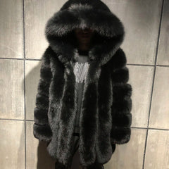 Men's Luxury Real Fox Fur Mid-Length Coat