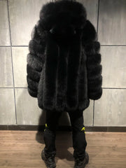 Men's Luxury Real Fox Fur Mid-Length Coat