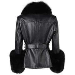 Women's Luxe Leather Winter Jacket with Fox Fur Collar