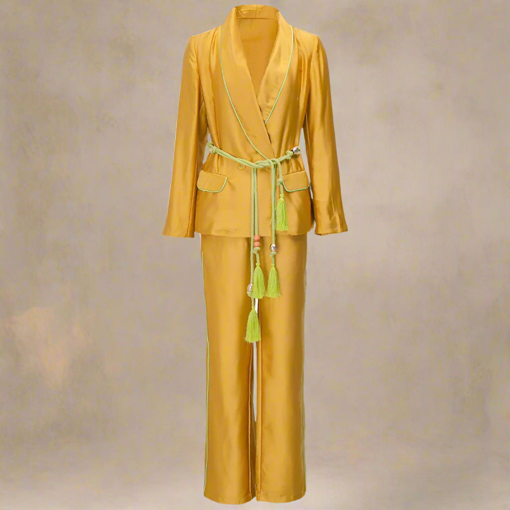 Women's Luxe Yellow Gold Wide Leg Pant Suit