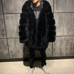 Men's Luxury Real Fox Fur Mid-Length Coat