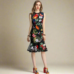Floral Embroidered Sleeveless Dress