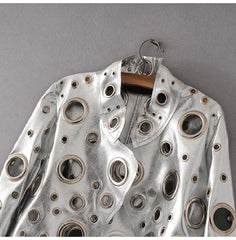HEYFANCYSTYLE Couture Hole-Punched Cropped Leather Jacket