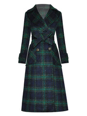 Women's Luxe Woolen Plaid Long Trench Coat