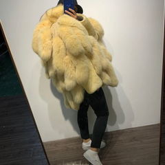 Genuine Fox Fur Tail Oversized 2-in-1 Coat