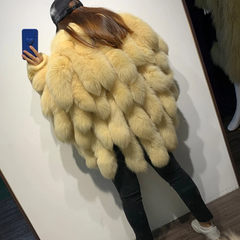 Genuine Fox Fur Tail Oversized 2-in-1 Coat