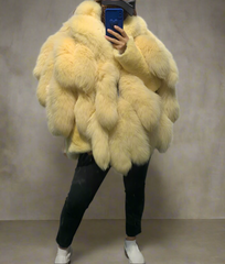 Genuine Fox Fur Tail Oversized 2-in-1 Coat